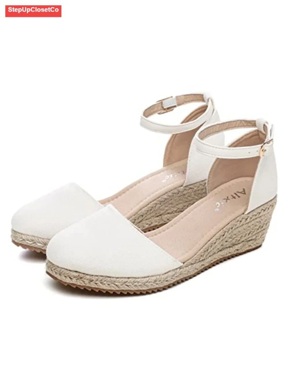 Women's Closed Toe Canvas Ankle Strap Espadrilles Wedge Sandals